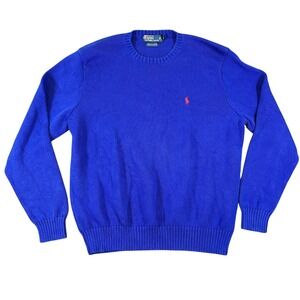 VTG Polo Ralph Lauren Royal Blue Pima Cotton Crewneck Sweater Mens XXL Italian
